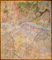 1928 Budapest székesfőváros és környékének térképe utcajegyzékkel, 1:25000, M. kir. Állami Térképészet, kartonra kasírozva, 78×88,5 cm