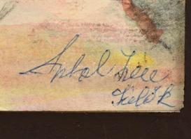 Antal Irén (1903-1999): Síelők, akvarell, papír, jelzett, paszpartuban, 32,5×44 cm