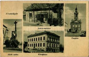 Németszőgyén, Németszőlgyén, Nemecky Seldín; Juhász üzlete, Templom, Hősök szobra, Községháza / shop, church, heroes' monument, town hall (EB)