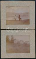 1930 Cege, kisebbik Wass-kastély feljárója és a cegei halast tó, 2 db fotó kartonon, a hátoldalon feliratozva, 7x9 cmx2