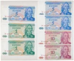 Transznisztria 1994. 1R (2x) + 5R (3x) + 10R (2x) T:I  Transnistria 1994. 1 Ruble (2x) + 5 Rublei (3x) + 10 Rublei (2x) C:UNC Krause 16., 17., 10.