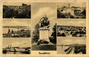 1943 Dunaföldvár, híd, kikötő, gőzhajó, Hősök szobra, emlékmű (EK)