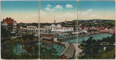 Vízakna-sósgyógyfürdő, Salzburg, Ocna Sibiului; 3-lapos kinyitható panorámalap / 3-tiled folding panoramacard (hajtásnál szakadt / torn at fold)