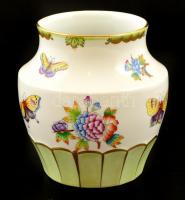 Herendi Viktória mintás váza, kézzel festett, jelzett, apró kopásokkal, d: 15 cm