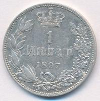 Szerbia 1897. 1D Ag "I. Sándor" T:2 Serbia 1897. 1 Dinar Ag "Alexander I" C:XF K...