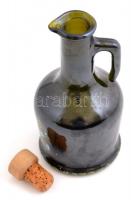 Olaj üveg, festett virágmintával, fa dugóval, kis kopásnyomokkal, m: 17 cm