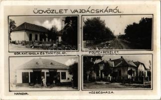 1943 Vajdácska, Görögkatolikus iskola és tanítói lak, Fő utca, Községháza, Hangya Szövetkezet üzlete és borozója (fl)