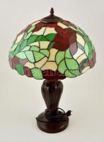 2 db antik Tiffany mintájú, masszív, nagyméretű ólomüveg asztali lámpa magyar színekkel. Búra átmérő...