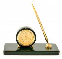 Igényes, sok részes íróasztali szett. Lakkozott fa. Órával. (Működik, elemmel)