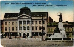 1917 Arad, Arad-Csanádi Takarékpénztár és Kossuth szobor / savings bank, Kossuth statue, monument (EM)