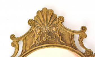 Angyalkás neobarokk stílusú réz keretes falitükör, 42×28 cm