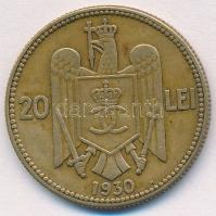 Románia 1930. 20L Ni-sárgaréz "II. Károly" T:2 Romania 1930. 20 Lei Ni-Brass "Carol I...