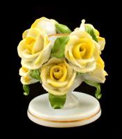 Herendi rózsás gyertyatartó, kézzel festett, jelzett, apró lepattanásokkal, m: 7 cm