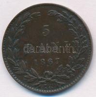 Románia 1867. 5b Cu T:2 Romania 1867. 5 Bani Cu C:XF Krause KM#3.2