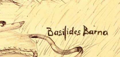 Basilides jelzéssel: Készül a gulyás. Tus, papír, keretben, 48×69 cm