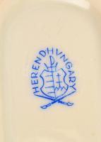 Herendi Viktória mintás leveles tálka, kézzel festett, jelzett, kis kopásnyomokkal, 15×8,5 cm