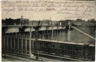 1907 Debrecen, Vasúti átjáróhíd, vasútállomás, gőzmozdony, személyvonat (vágott / cut)
