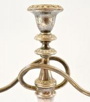 Háromágú alpakka gyertyatartó, csavart szárakkal, jelzés nélkül, m: 28 cm