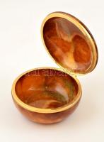 Dekoratív achát tárgyak 2 db tojás+tojástartó, fém szerelékes kerek doboz, apró kopásokkal, különböz...