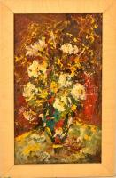 Anna Fleischer: Virág csendélet. Olaj, farost. Jelzés nélkül.25x45 cm Keretben.