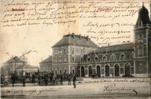 1909 Debrecen, Pályaudvar, Vasútállomás, háttérben a Debreczeni Helyi Vasút Rt. (DHV) kisvasútja, városi vasút (r)