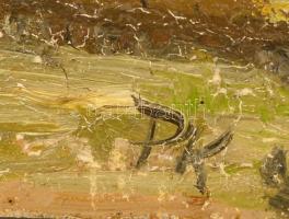 PK jelzéssel: Útmenti ház fákkal, olaj, farost, 32×27,5 cm