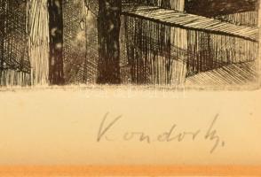 Kondor Béla: Kilátás a verandáról, rézkarc, papír, jelzett, paszpartuban, üvegezett fa keretben, 16×...