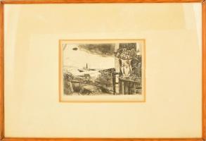 Kondor Béla: Kilátás a verandáról, rézkarc, papír, jelzett, paszpartuban, üvegezett fa keretben, 16×...