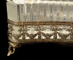 Csiszolt ólomkristály lábas tálka fém szerelékkel, hamuzó tálka,  hibátlanok, jelzés nélkül,  13×10 ...