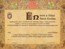 2 db kitöltetlen modern vitézi rendi oklevél, egyiken József Árpád aláírásával