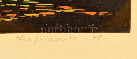 Krajcsirovits Henrik (1929-2007) : Sárga virágok. Színes linó, papír, jelzett, üvegezett keretben,  ...