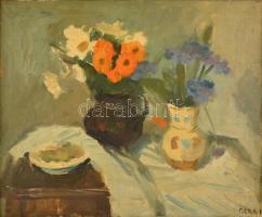 Gera Éva (1923-1996): Asztali csendélet, olaj, vászon, jelzett, keretben, 50×60 cm