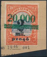 1946 Szeged városi 2mP/20.000f/3f illetékbélyeg kivágáson RR (2.500)