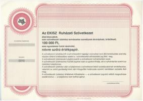 DN "EKISZ Ruházati Szövetkezet" - 100.000 Ft. névre szóló értékpapír (3x) sorszámkövetők, ...