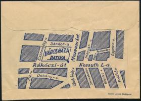 Patakfalvy Sándor Városháza Gyógyszertár receptborítékja (Bp. Múzeum körút 2. Rákóczi úti sarok)