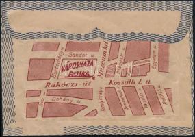 Patakfalvy Sándor Városháza Gyógyszertár receptborítékja (Bp. Múzeum körút 2. Rákóczi úti sarok)