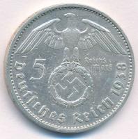 Német Harmadik Birodalom 1938E 5M Ag "Hindenburg" T:2 German Third Reich 1938E 5 Mark Ag C...