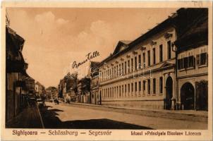 Segesvár, Schässburg, Sighisoara; Liceul Principele Nicolae / líceum. Kiadja Vándory Ferenc / high school (ragasztónyom / glue marks)