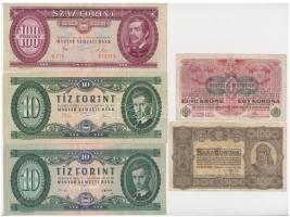 8 db vegyes magyar korona-pengő-forint bankjegy tétel, mind különféle, közte 1946. 100.000AP T:III
