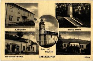 1949 Iregszemcse, Római katolikus templom, iskola, Hősök szobra, községháza, Stefanovits üzletház