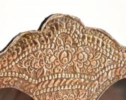 Ezüst (ag.) lemezes dupla fényképtartó, fa-plüss, belső:10×6 cm (2×), külső:21×19 cm