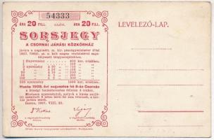1907. Csorna, "A Csornai Járási Közkórház javára" sorsjegy 20f értékben T:II