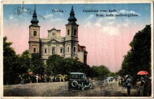Nagyvárad, Oradea; Catedrala rom. kath. / Római katolikus székesegyház, automobilos montázs / cathedral, automobile montage (fa)