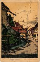 Nagyszeben, Hermannstadt, Sibiu; Schiffbäumel / utcakép. Kraft & Drotleff A.-G. / street view, litho art postcard s: Trude Schullerus (EK)