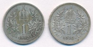 Ausztria 1902-1912. 1K Ag "Ferenc József" (2xklf) T:2,2- Austria 1902-1912. 1 Corona Ag &q...