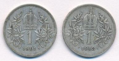 Ausztria 1901-1903. 1K Ag "Ferenc József" (2xklf) T:2,2-
Austria 1901-1903. 1 Corona Ag &...