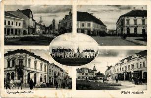 Gyergyószentmiklós, Gheorgheni; Fő tér, üzletek / main square with shops (szakadás / tear)
