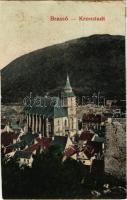 1908 Brassó, Kronstadt, Brasov; látkép, Fekete templom / Biserica Neagra / general view, Lutheran fortified church (vágott / cut)