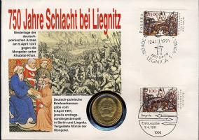 Mongólia 1981. 50M érmés, bélyeges borítékon "Liegnitz-i csata", német-lengyel ikerkiadású bélyegekkel T:2 Tájékoztatóval!