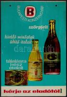 cca 1980 Budapesti Konzervgyár - kétoldalas festett bádoglemez reklámtábla, 35×24 cm